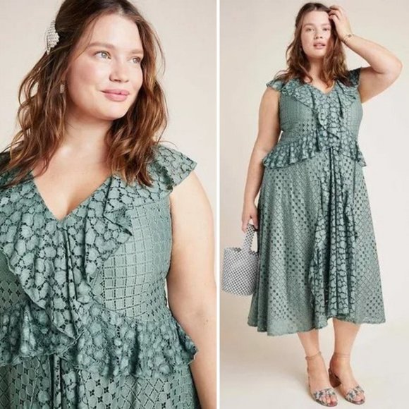 🌷 NEW Anthropologie Antoinette Ruffled Midi Dress 22W